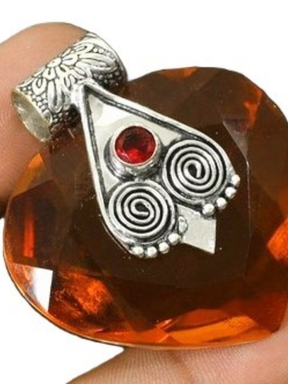 Gorgeous! Honey Citrine Garnet Gemstone Sterling Silver Pendant